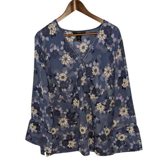 Venezia Tops - Venezia Women's Floral Blue Bell Sleeve Blouse Top 18/20 XL plus size Blue V-nec